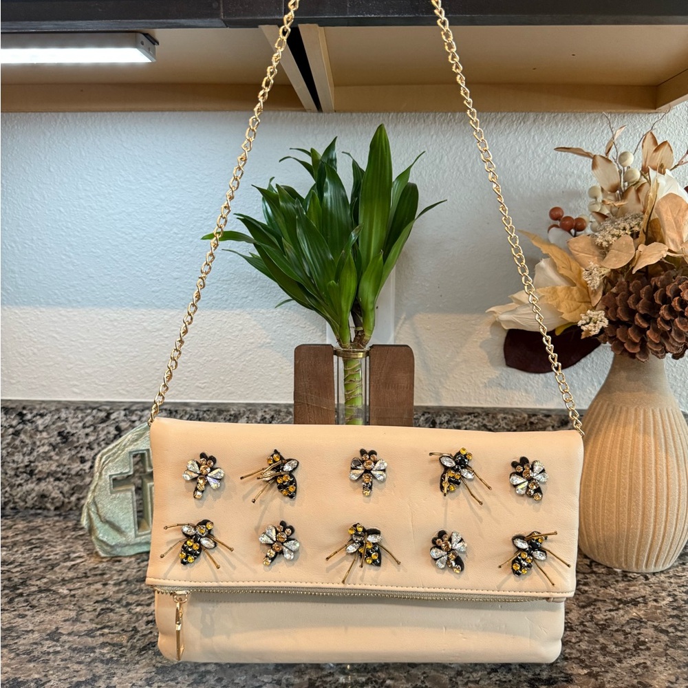 Cream and Gold Clutch with Bee 🐝 Embellishments